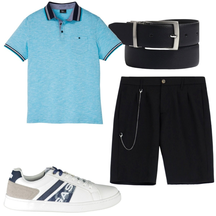 Outfit uomo - Total look #1943170. Stile Trendy per Tutti i giorni. Abbinamento con polo, bermuda, cinture, sneakers.