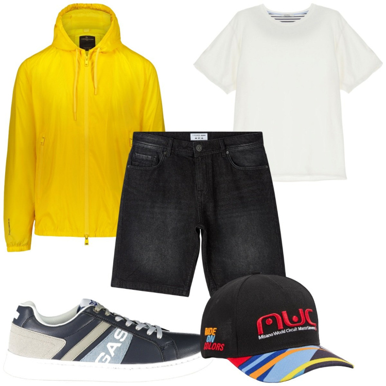 Outfit uomo - Total look #1943182. Stile Trendy per Tutti i giorni. Abbinamento con cappelli, shorts, t-shirt, giacche, sneakers.