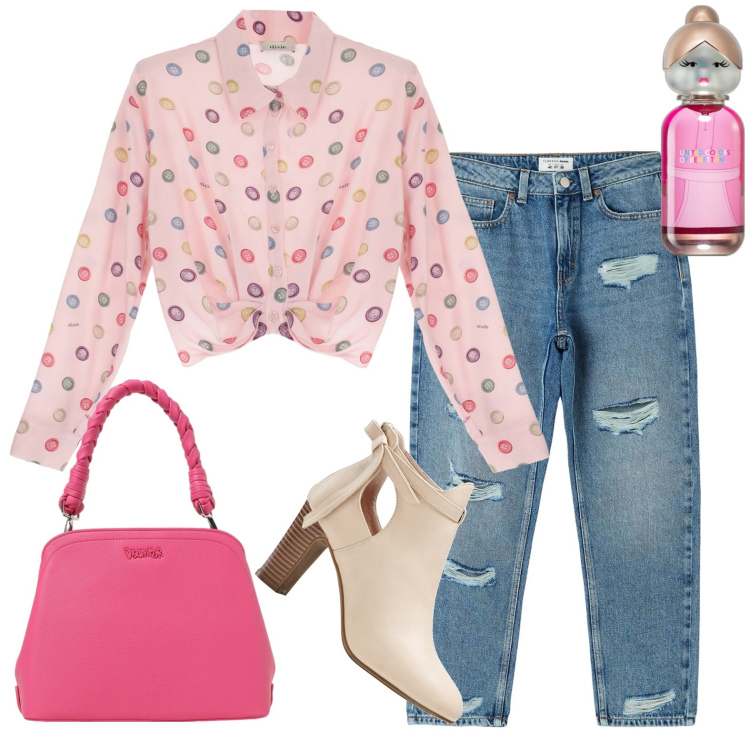 Outfit donna - Un po casual un po bon ton. Stile Casual per Tutti i giorni. Abbinamento con stivaletti, profumi, jeans mom, camicie, borse a spalla.