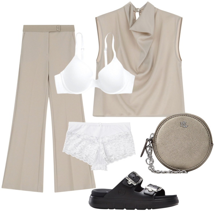 Outfit donna - Effetto nude. Stile Casual per Tutti i giorni. Abbinamento con ciabatte, culotte, top, pantaloni, pochette, reggiseni.