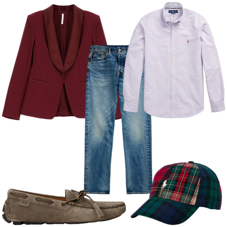 Outfit uomo - Total look #1943297. Stile Trendy per Tutti i giorni. Abbinamento con giacche, scarpe stringate, camicie, jeans dritti, cappelli.