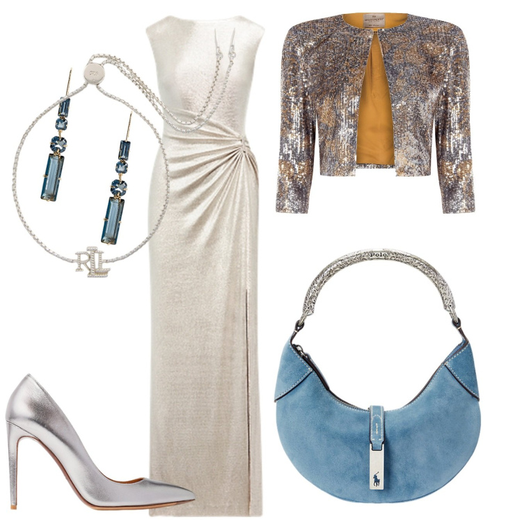 Outfit donna - My bag. Stile Glamour per Cerimonia. Abbinamento con blazer, braccialetti, vestiti, décolleté, borse a spalla, orecchini.