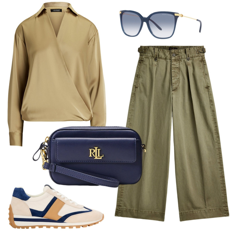 Outfit donna - Maniche lunghe. Stile Military per Tutti i giorni. Abbinamento con pantaloni, pochette, camicie, occhiali da sole, sneakers.