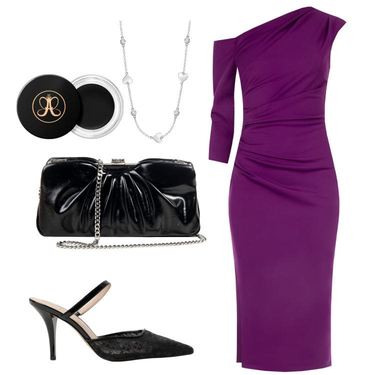 Outfit donna - Il vestito monospalla. Stile Sexy per Serata fuori. Abbinamento con ombretti, collane, vestiti asimmetrici, pochette, scarpe col tacco.