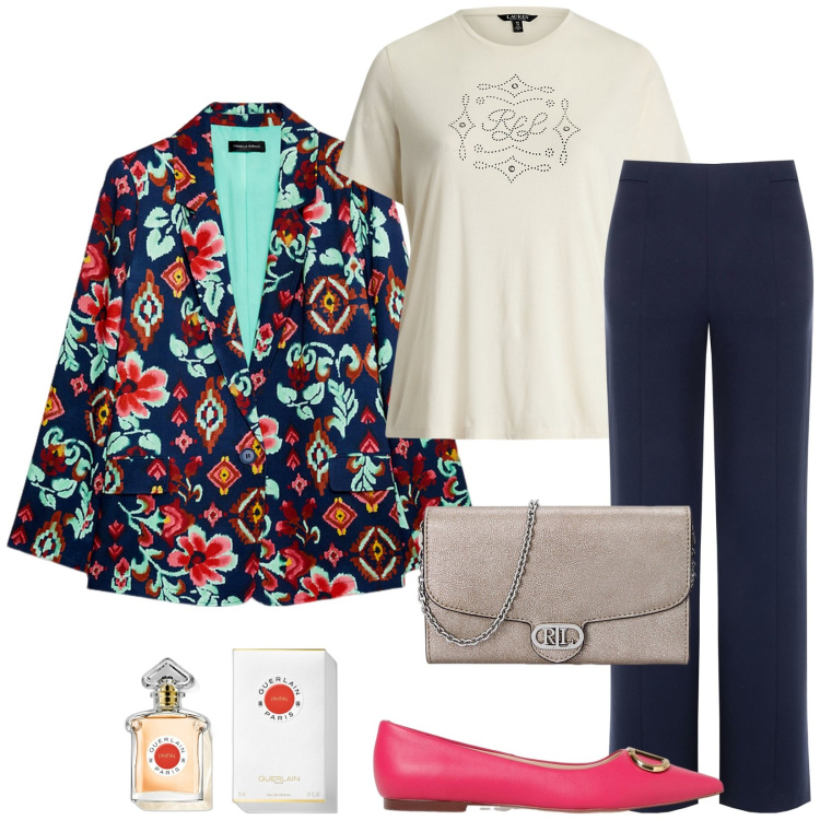 Outfit donna - Total look #1943713. Stile Casual chic per Tutti i giorni. Abbinamento con profumi, vestiti, borse a tracolla, t-shirt, blazer, ballerine.