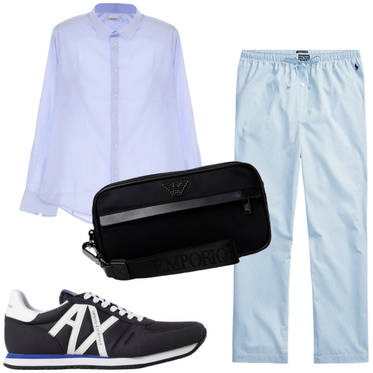 Outfit uomo - Total look #1943928. Stile Casual per Tutti i giorni. Abbinamento con camicie, pantaloni, sneakers, borse sportive.