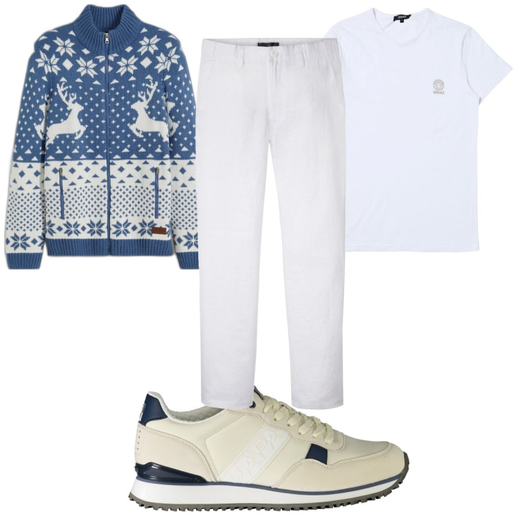 Outfit uomo - Total look #1943930. Stile Trendy per Tutti i giorni. Abbinamento con pantaloni, cardigans, t-shirt, sneakers.