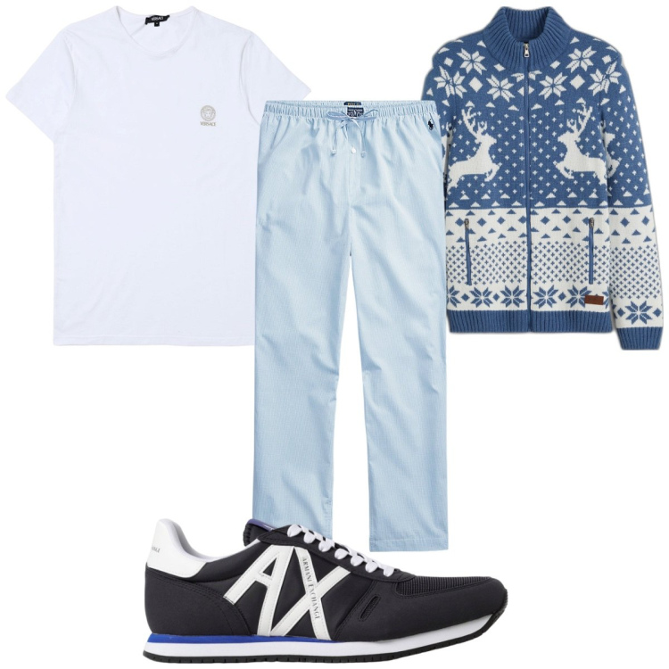 Outfit uomo - Total look #1943931. Stile Trendy per Tutti i giorni. Abbinamento con cardigans, pantaloni, t-shirt, sneakers.