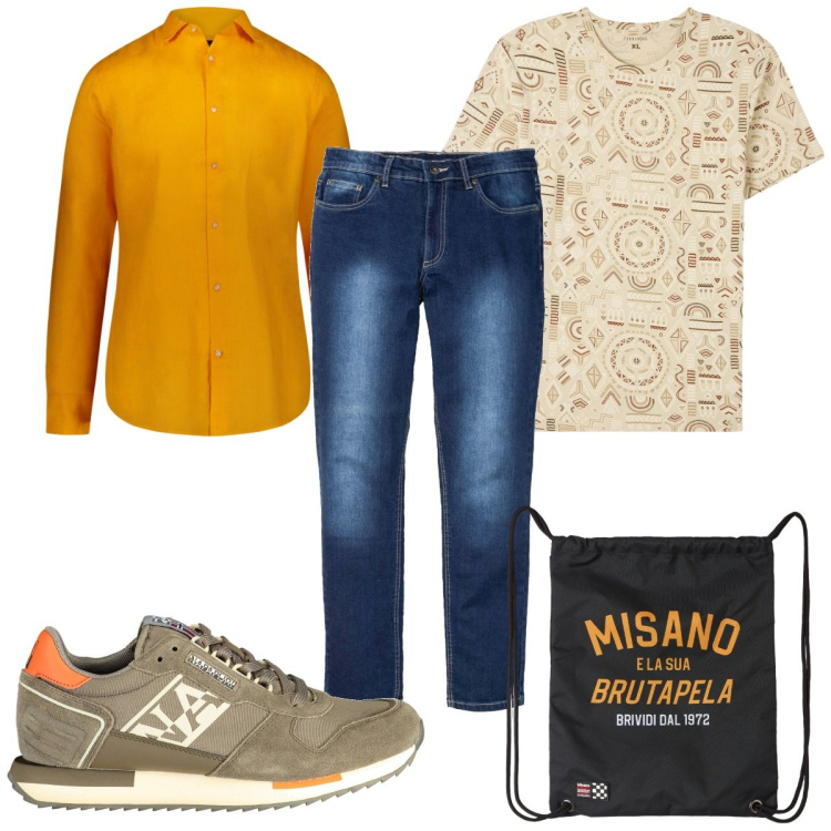 Outfit uomo - Total look #1944091. Stile Trendy per Tutti i giorni. Abbinamento con jeans slim fit, borse sportive, t-shirt, scarpe sportive, camicie.