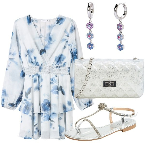 Outfit donna - Back To with Terranova. Stile Glamour per Cerimonia. Abbinamento con borse a tracolla, vestiti, ciabatte, orecchini.