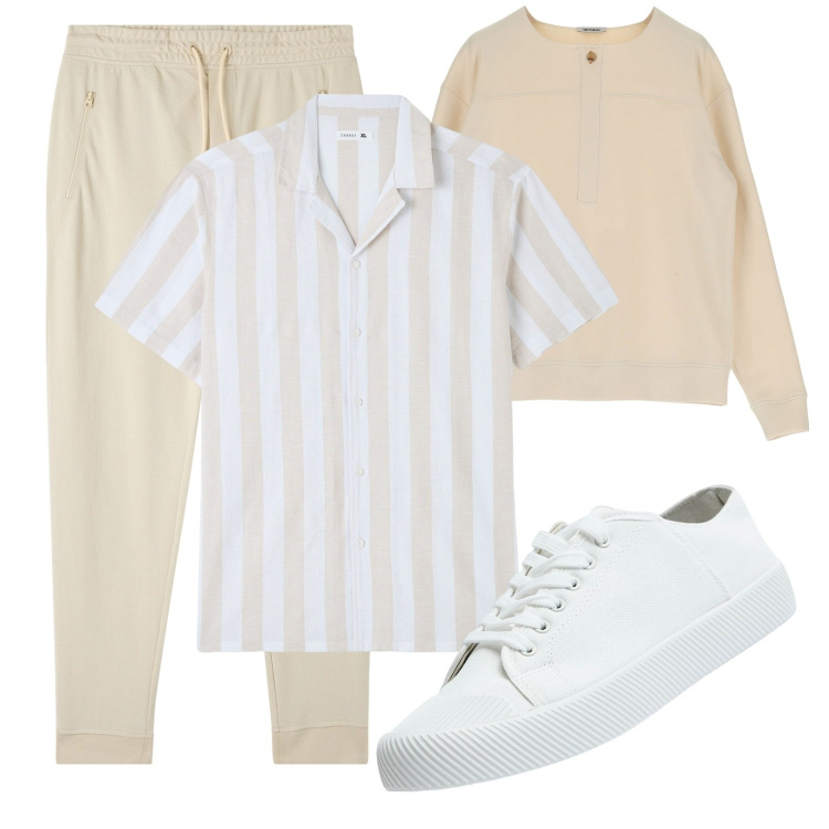 Outfit uomo - Bagliori chiari sulla pelle. Stile Casual per Ufficio. Abbinamento con camicie a manica corta, sneakers, pantaloni, felpe.