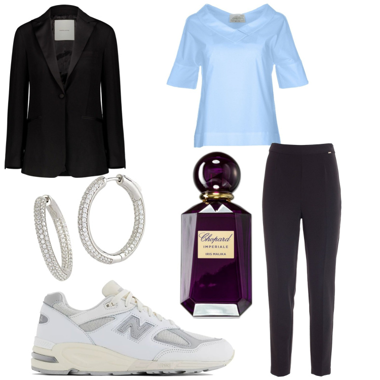 Outfit donna - Casual. Stile Casual per Tutti i giorni. Abbinamento con profumi, orecchini, sneakers, leggings, giacche, bluse.
