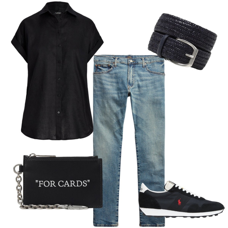 Outfit uomo - Lino leggero. Stile Urban per Serata speciale. Abbinamento con jeans, camicie a manica corta, sneakers, cinture, portafogli.