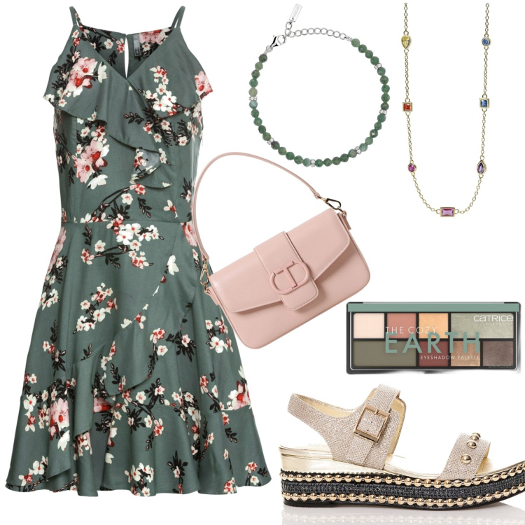Outfit donna - Total look #1944501. Stile Casual per Tutti i giorni. Abbinamento con vestiti, ombretti, collane, braccialetti, sandali, borse a spalla.