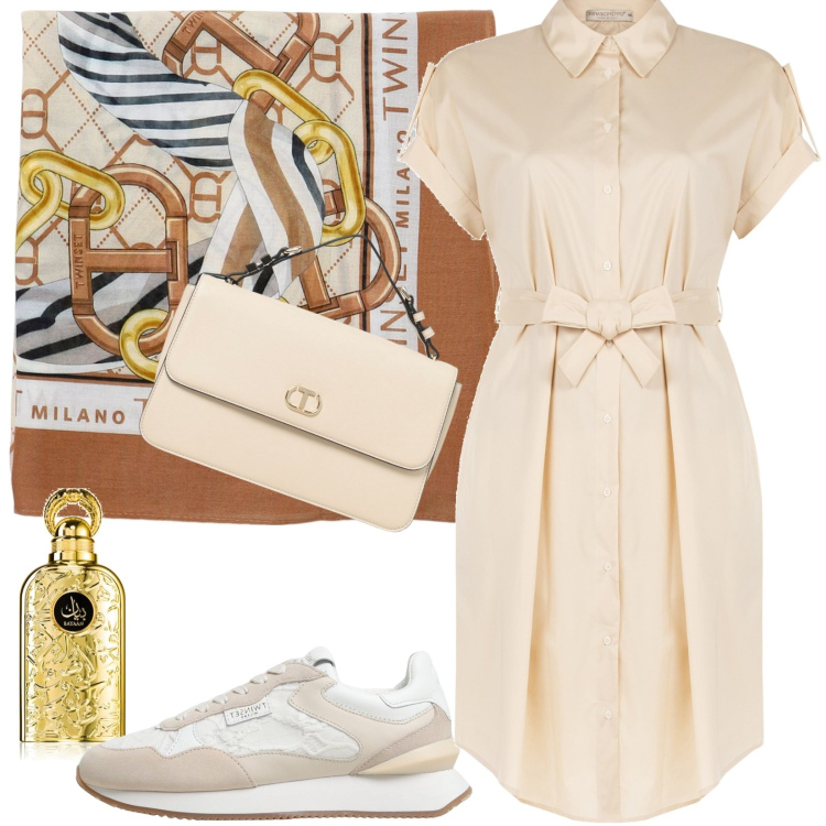 Outfit donna - Total look #1944532. Stile Casual per Ufficio. Abbinamento con jeggings, profumi, camicie, borse a mano, sciarpe, sneakers.