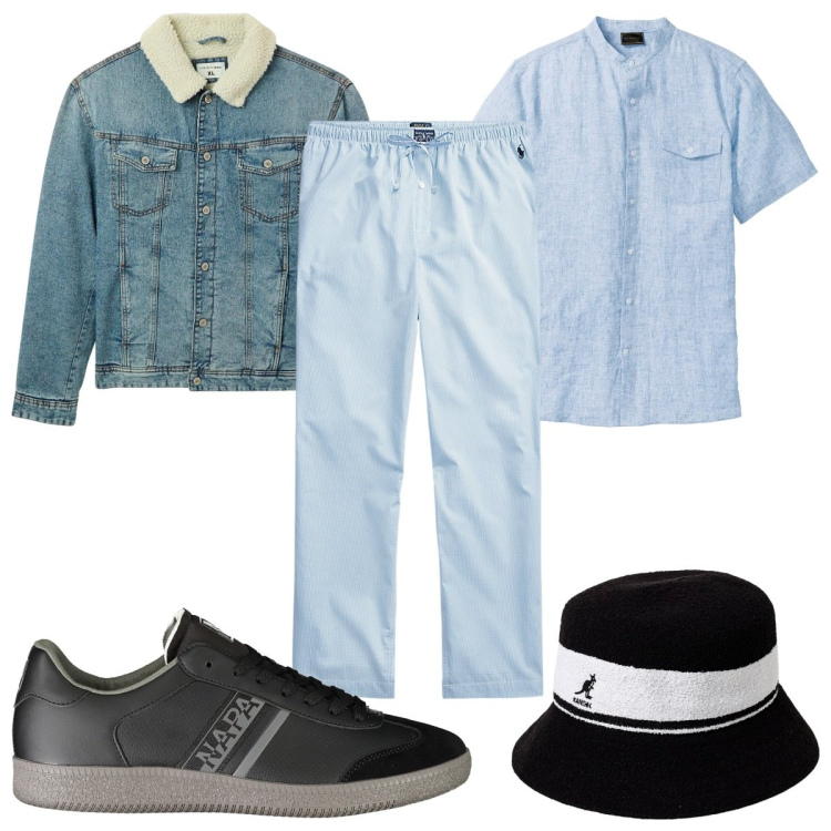 Outfit uomo - Total look #1944568. Stile Trendy per Tutti i giorni. Abbinamento con camicie a manica corta, giacche, pantaloni, sneakers, cappelli.