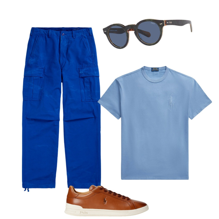 Outfit uomo - Total look #1944592. Stile Casual per Ufficio. Abbinamento con occhiali da sole, sneakers, t-shirt, pantaloni cargo.