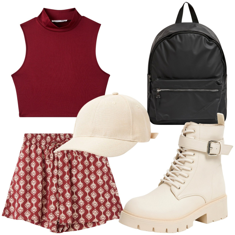 Outfit donna - Total look #1944610. Stile Urban per Tutti i giorni. look ideale per Petite. Abbinamento con shorts, cappelli, top, zaini, anfibi.