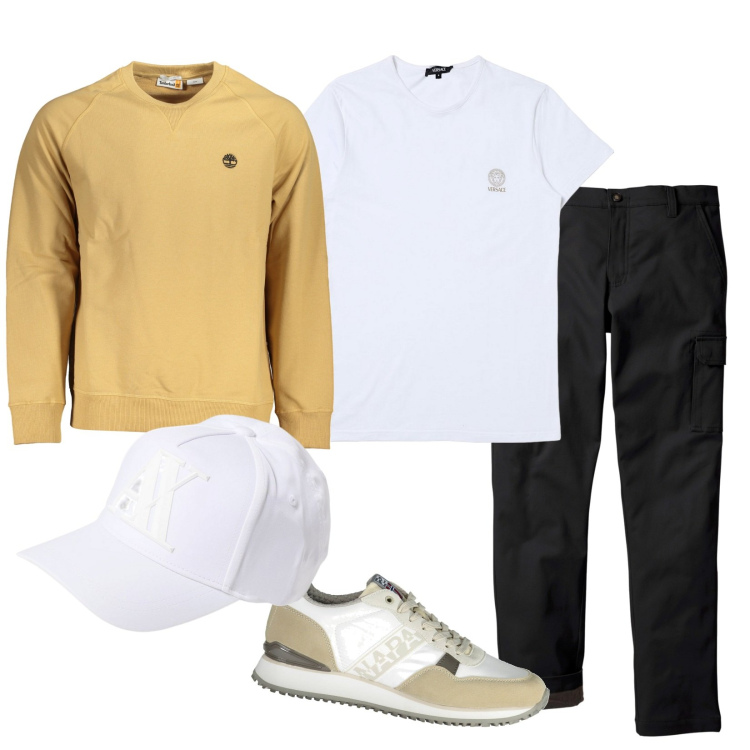 Outfit uomo - Total look #1944686. Stile Casual per Tutti i giorni. Abbinamento con pantaloni cargo, felpe, scarpe sportive, t-shirt, cappelli.