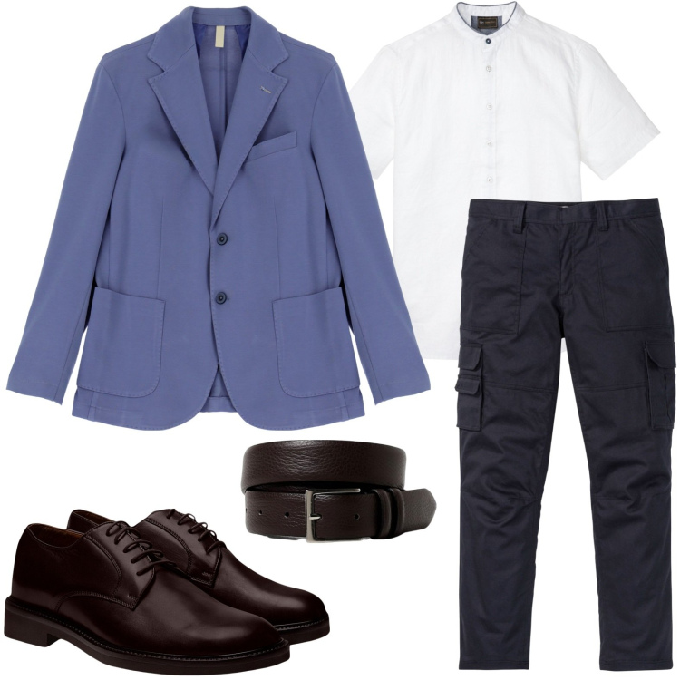 Outfit uomo - Il blazer per l\'ufficio. Stile Urban per Ufficio. Abbinamento con camicie a manica corta, pantaloni cargo, giacche, scarpe stringate, cinture.