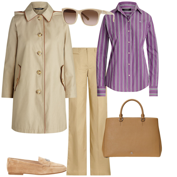 Outfit donna - Total look #1944828. Stile Trendy per Ufficio. Abbinamento con mocassini, camicie, pantaloni, cappotti, occhiali da sole, borse a mano.