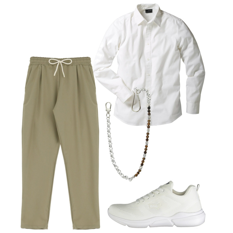 Outfit uomo - Intramontabile camicia bianca. Stile Casual per Tutti i giorni. Abbinamento con camicie, pantaloni, collane, sneakers.