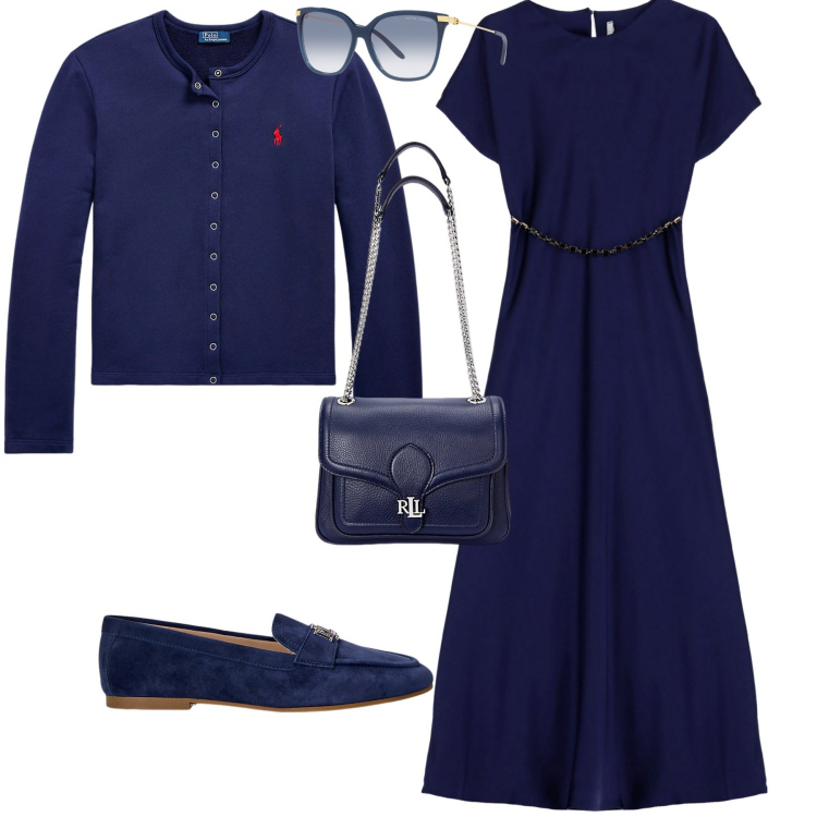 Outfit donna - Total look #1944868. Stile Bon Ton per Tutti i giorni. Abbinamento con vestiti corti, cardigans, occhiali da sole, borse a spalla, mocassini.