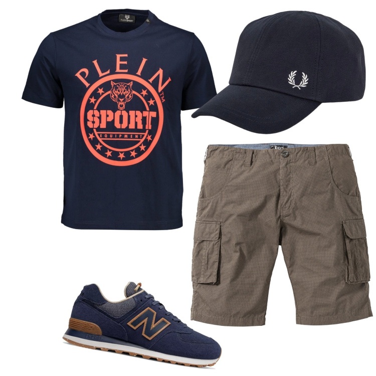 Outfit uomo - Total look #1944898. Stile Casual per Sport. Abbinamento con bermuda, sneakers, t-shirt, cappelli.