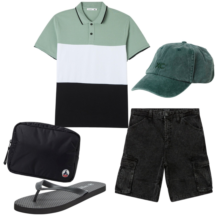 Outfit uomo - Ok così. Stile Casual per Tutti i giorni. Abbinamento con polo, pantaloni corti, sandali, cappelli, borse sportive.