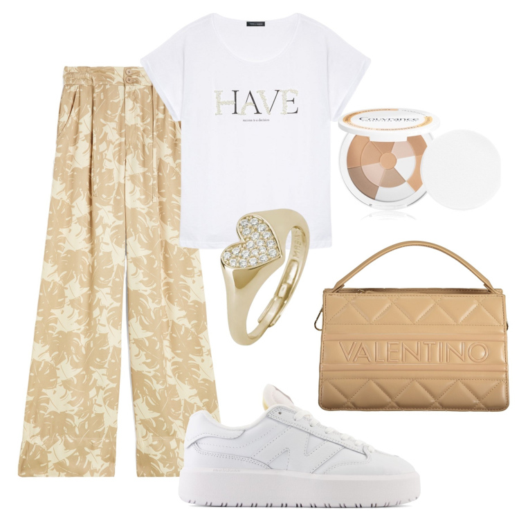 Outfit donna - Colazione al lido. Stile Casual per Tutti i giorni. Abbinamento con ciprie, anelli, sneakers, pantaloni culotte, t-shirt, borse a mano.