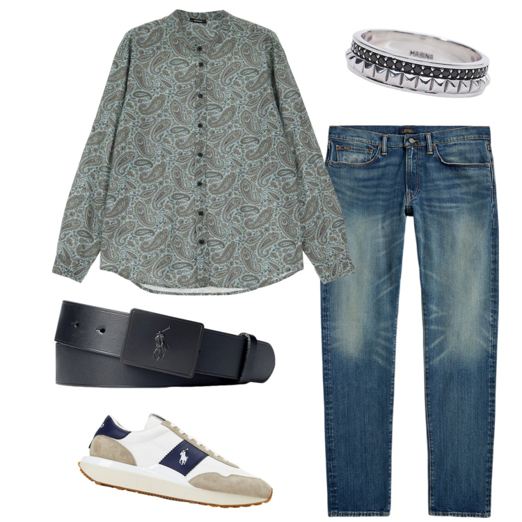 Outfit uomo - Total look #1944920. Stile Trendy per Serata speciale. Abbinamento con anelli, camicie, sneakers, cinture, jeans.