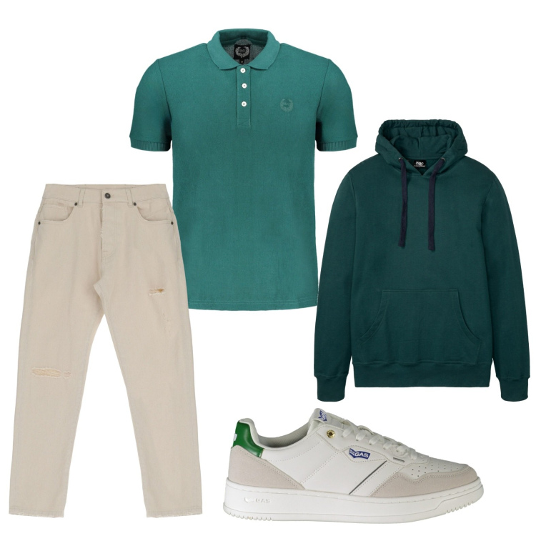 Outfit uomo - Stile urban. Stile Urban per Tutti i giorni. Abbinamento con felpe con cappuccio, pantaloni, sneakers, polo.