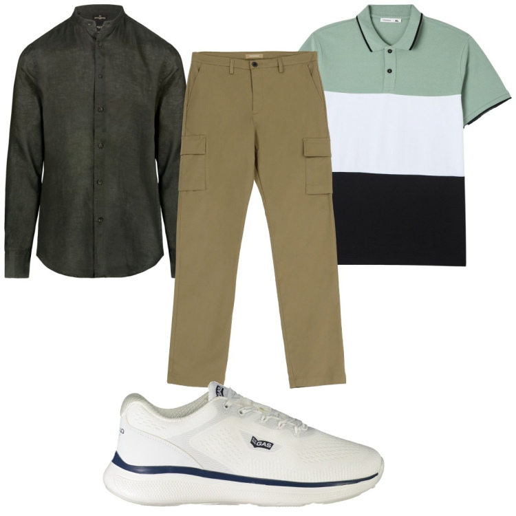 Outfit uomo - Total look #1945041. Stile Casual per Tutti i giorni. Abbinamento con polo, pantaloni cargo, sneakers, camicie.