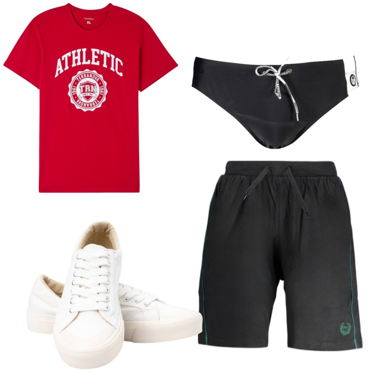 Outfit uomo - Total look #1945044. Stile Trendy per Mare. Abbinamento con t-shirt, sneakers, costumi, pantaloni.