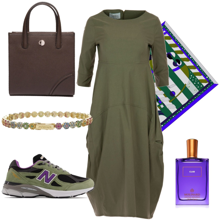 Outfit donna - Total look #1945156. Stile Casual per Tutti i giorni. Abbinamento con profumi, braccialetti, sneakers, vestiti, foulard, shopping bag.