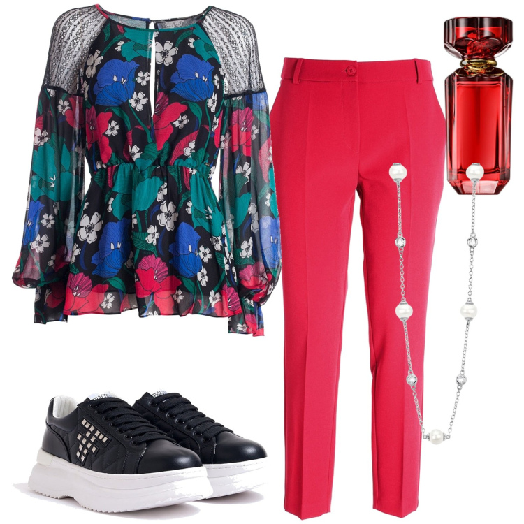 Outfit donna - Total look #1945162. Stile Casual per Tutti i giorni. Abbinamento con profumi, collane, bluse, pantaloni, sneakers.
