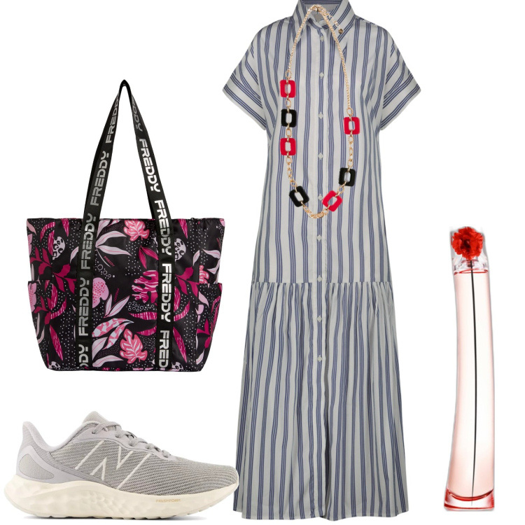 Outfit donna - Total look #1945170. Stile Casual per Tutti i giorni. Abbinamento con profumi, sneakers, shopping bag, vestiti chemisier, ciondoli.