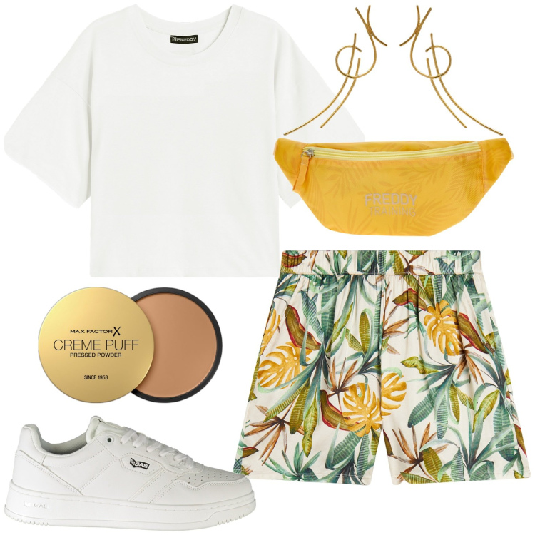 Outfit donna - Total look #1945187. Stile Casual per Tutti i giorni. Abbinamento con ciprie, pantaloni, marsupi, t-shirt, sneakers, orecchini.