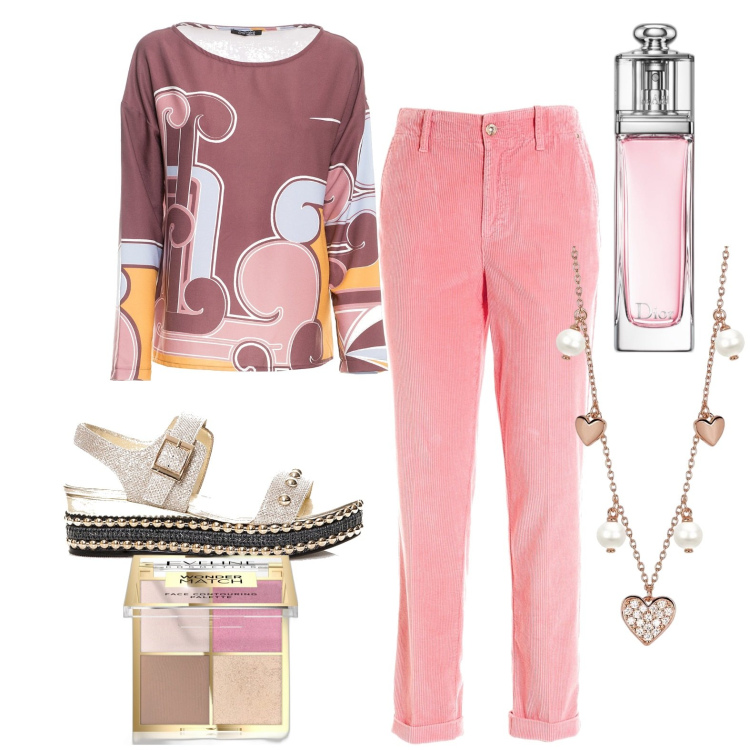 Outfit donna - Total look #1945207. Stile Casual per Tutti i giorni. Abbinamento con profumi, terre, collane, pantaloni, bluse, sandali.