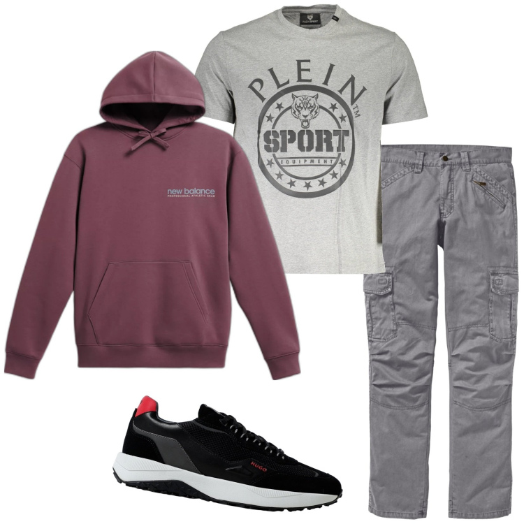 Outfit uomo - Felpa e cargo. Stile Casual per Tutti i giorni. Abbinamento con pantaloni cargo, felpe con cappuccio, t-shirt, sneakers.