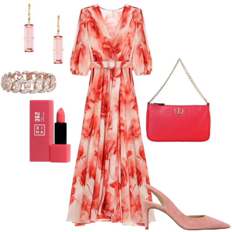Outfit donna - Total look #1945320. Stile Chic per Tutti i giorni. Abbinamento con rossetti, anelli, vestiti lunghi, orecchini, scarpe col tacco, borse a spalla.