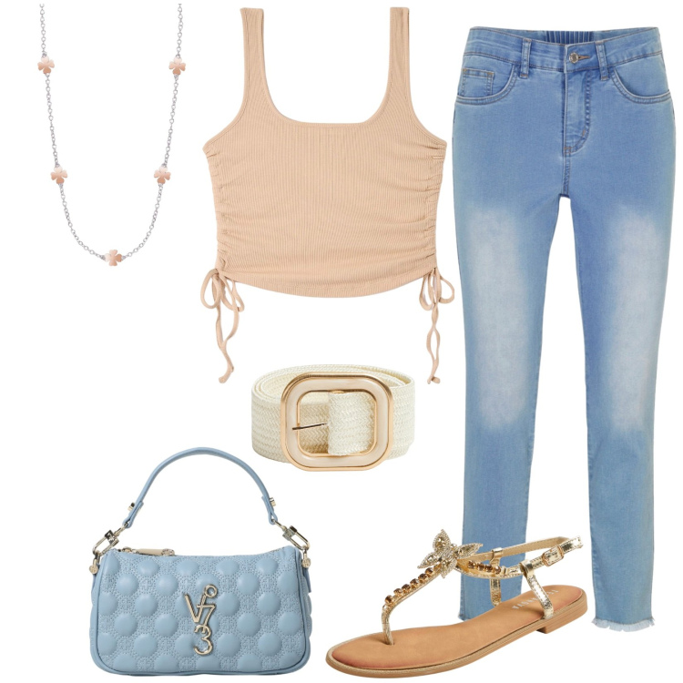 Outfit donna - Total look #1945384. Stile Casual per Tutti i giorni. Abbinamento con jeans skinny, canottiere, sandali gioiello, cinture, collane, borse a mano.