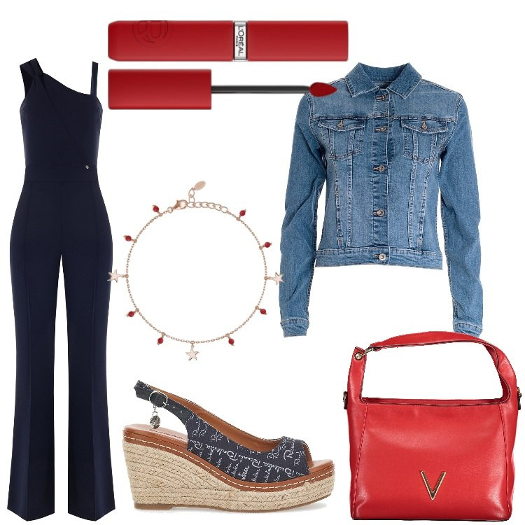 Outfit donna - Aspettando settembre. Stile Casual chic per Tutti i giorni. Abbinamento con rossetti, braccialetti con ciondoli, tute, giacche, espadrillas, borse a spalla.