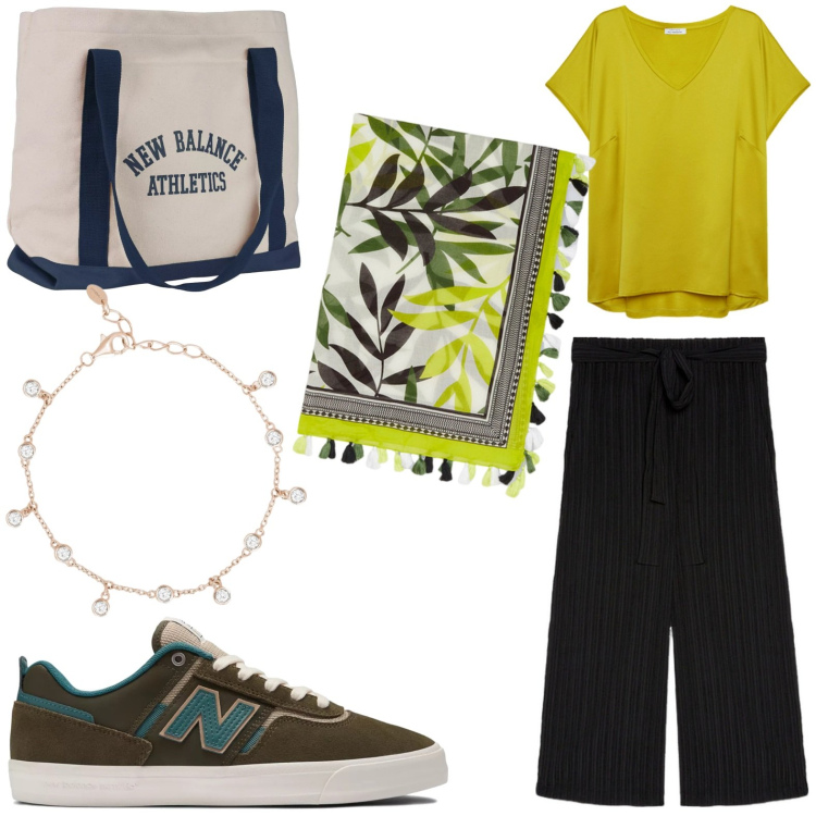 Outfit donna - Total look #1945482. Stile Casual per Tutti i giorni. Abbinamento con braccialetti, sneakers, borse tote, t-shirt, foulard, pantaloni.
