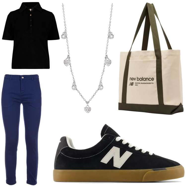Outfit donna - Total look #1945488. Stile Casual per Tutti i giorni. Abbinamento con collane, sneakers, borse tote, pantaloni, polo.