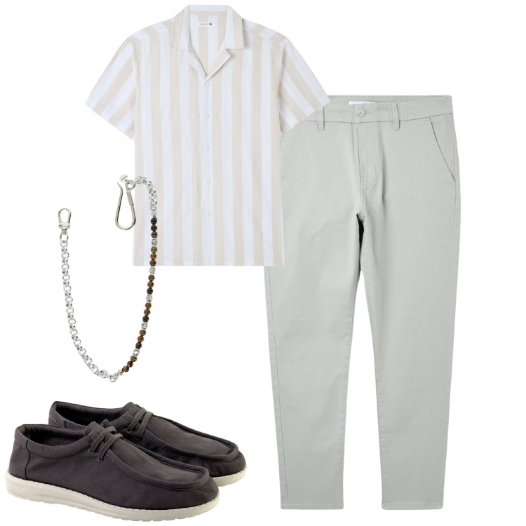 Outfit uomo - Total look #1945581. Stile Urban per Tutti i giorni. Abbinamento con camicie a manica corta, pantaloni chino, collane, scarpe stringate.