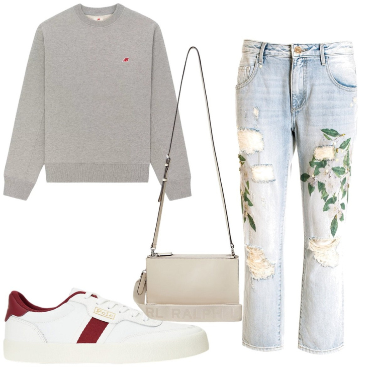 Outfit donna - Total look #1945698. Stile Trendy per Tutti i giorni. Abbinamento con felpe, jeans boyfriend, borse a tracolla, sneakers.