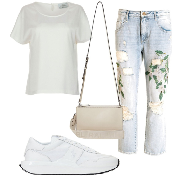 Outfit donna - Total look #1945699. Stile Basic per Tutti i giorni. Abbinamento con jeans boyfriend, sneakers, borse a tracolla, bluse.