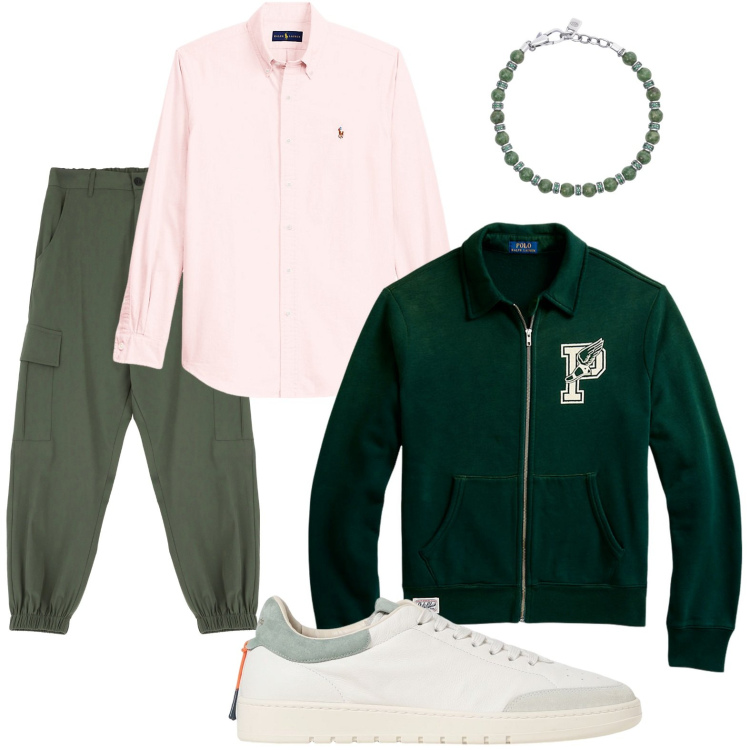Outfit uomo - I cargo verde oliva. Stile Urban per Tutti i giorni. Abbinamento con braccialetti, pantaloni cargo, camicie, giacche, sneakers.