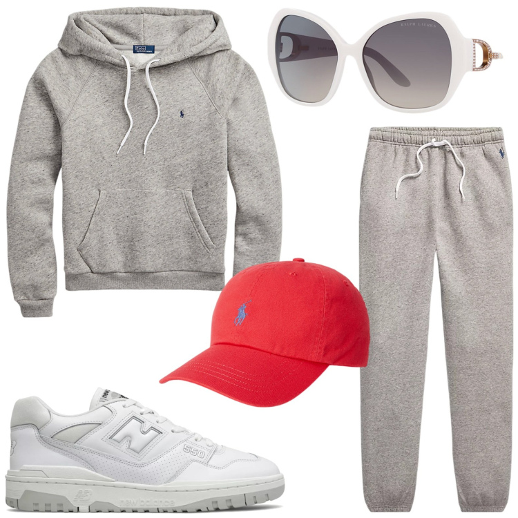 Outfit donna - Back to - palestra. Stile Trendy per Sport. Abbinamento con sneakers, occhiali da sole, cappelli, felpe con cappuccio, pantaloni sportivi.